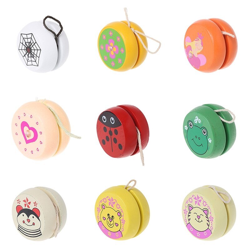 Juguetes estampados animales bonitos yoyó de madera, juguetes educativos fáciles, juguete clásico BX0D