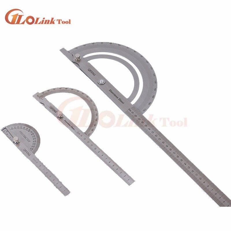 150mm 300mm de aço inoxidável 180 graus ângulo transferidor localizador régua medição rotativa ferramenta machinista artesão régua goniômetro
