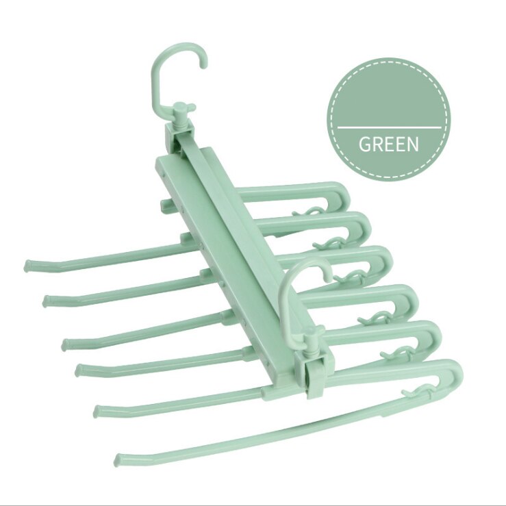 Porte-pantalons pliants en plastique, multi-couches 6 en 1, support de séchage de tissu Flexible pour enfants: vert clair