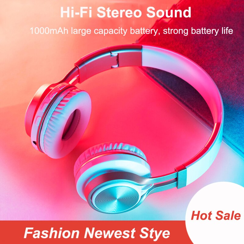 Casque sans fil or casque Bluetooth pliable casque stéréo écouteurs de jeu Support TF carte avec micro pour téléphone PC Mp3