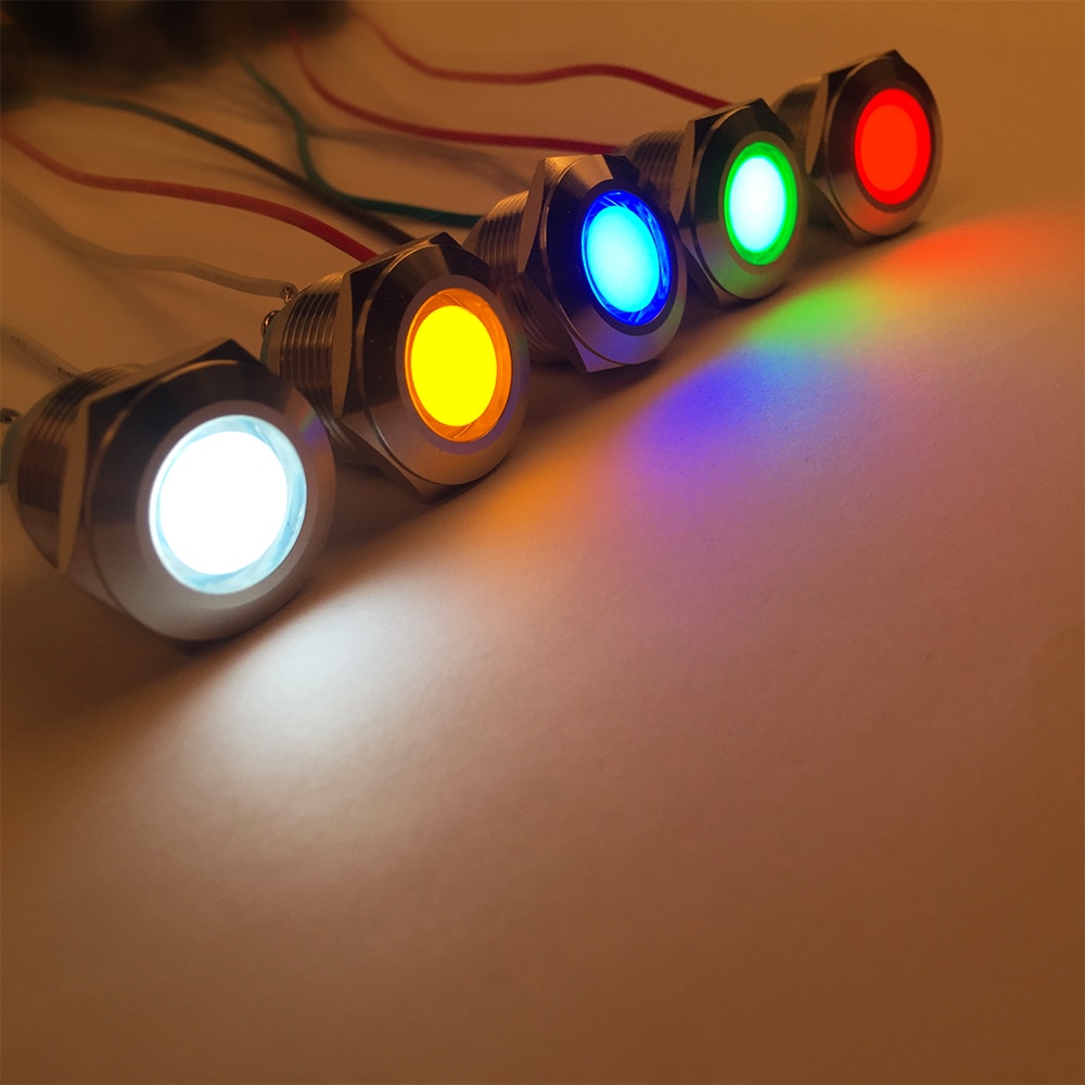 LED Metall Anzeige licht 19mm wasserdicht Signal lampe LICHT 3V 6V 12V 24V 220v schraube verbinden verrotten gelb blau weiß 19ZSD.PY.L