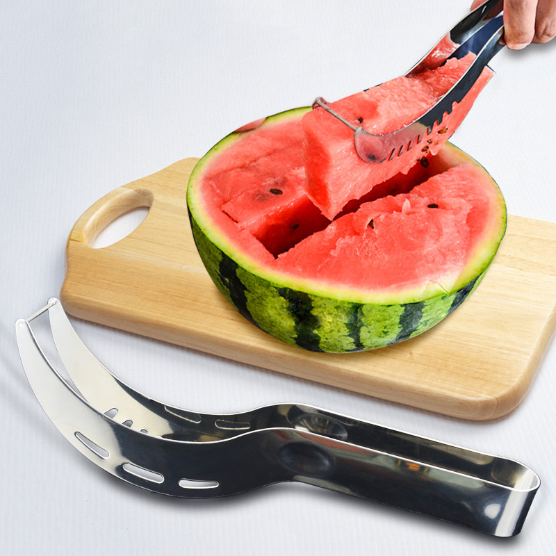 Watermelon Slicer Cutter Tongs Corer Fruit Melon Stainless Steel Tools Watermelon Cut Refreshing Watermelon Cubes Kitchen