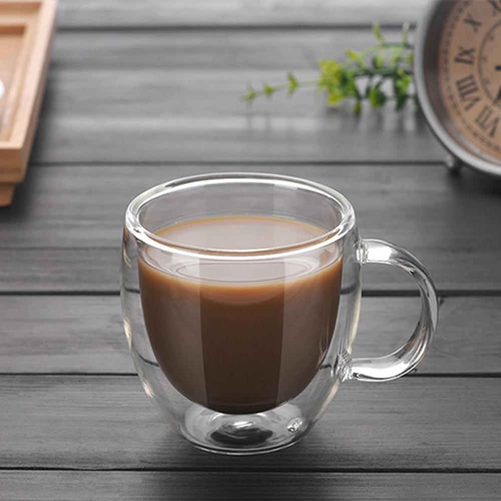 150ml dubbla kaffemuggar med handtag muggar drickande isolering dubbelvägg glas tekopp drinkware mjölk