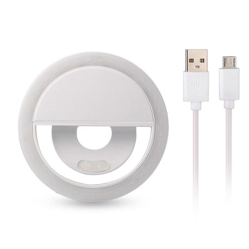 Selfie Led Ring Flash Light Draagbare Telefoon Selfie Lamp Lichtgevende Clip Lamp Camera Fotografie Video Spotlight Lens: White   USB