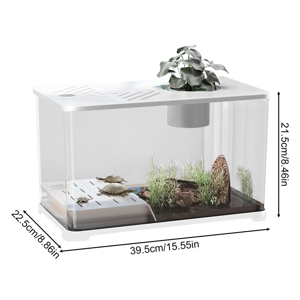 Akwarium na biurko, duży akwarium, pojemnik na akwarium, panoramiczne HD z miejscem robić odpoczynku dla żółwi, robić uprawy roślin wodnych, gupików.: BIAŁY