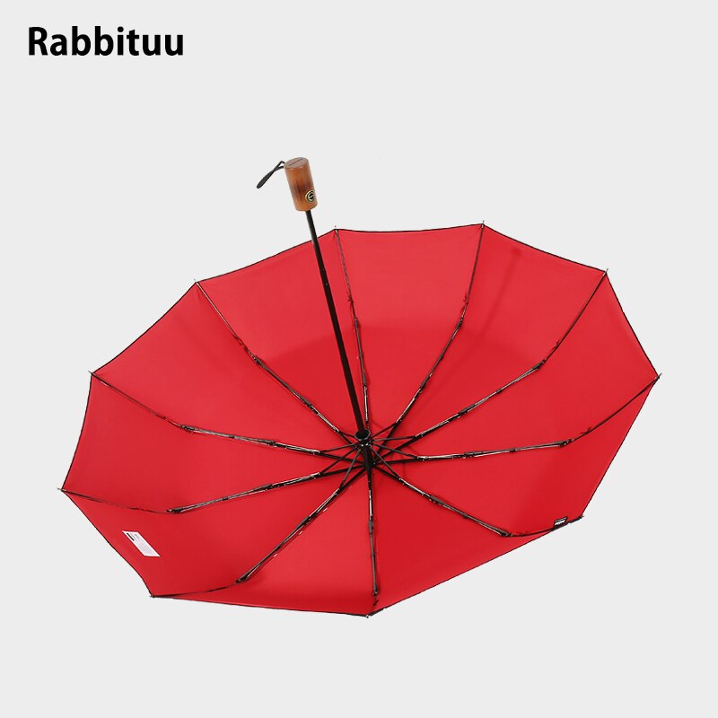 Stor automatisk mænd paraply træ folde vindtæt uv beskyttelse enkel regn parasol paraply paraply business paraply  mm60ys