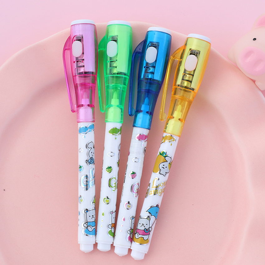 Magic 2 en 1 pluma de tinta Invisible linterna LED resaltador bolígrafo fluorescente bolígrafo escuela Oficina suministros de dibujo papelería