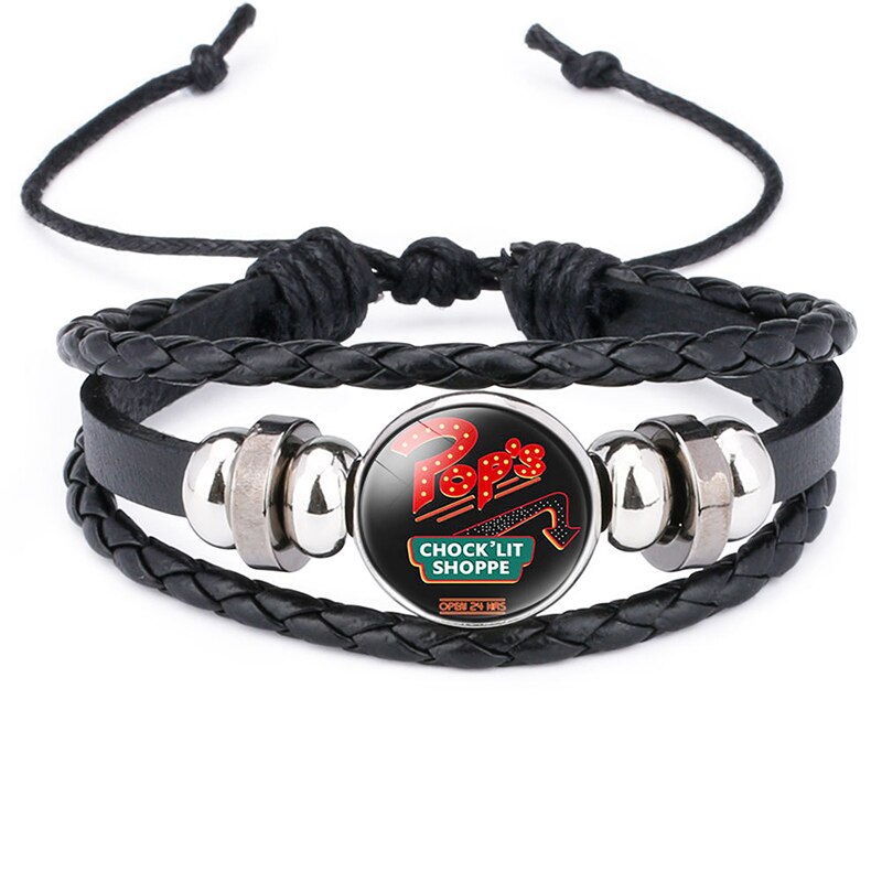 Riverdale-pulsera de cuero multicapa con de Riverdale, joyería para hombre, brazalete de cuentas, cabujón de cristal: 4