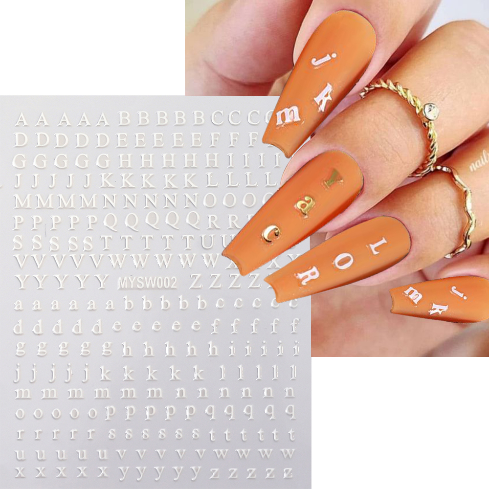 Calcomanías adhesivas con letras en inglés doradas y plateadas, pegatinas 3D metálicas con 26 alfabeto para decoración de uñas, deslizadores de manicura con letras 3D, 1 ud.