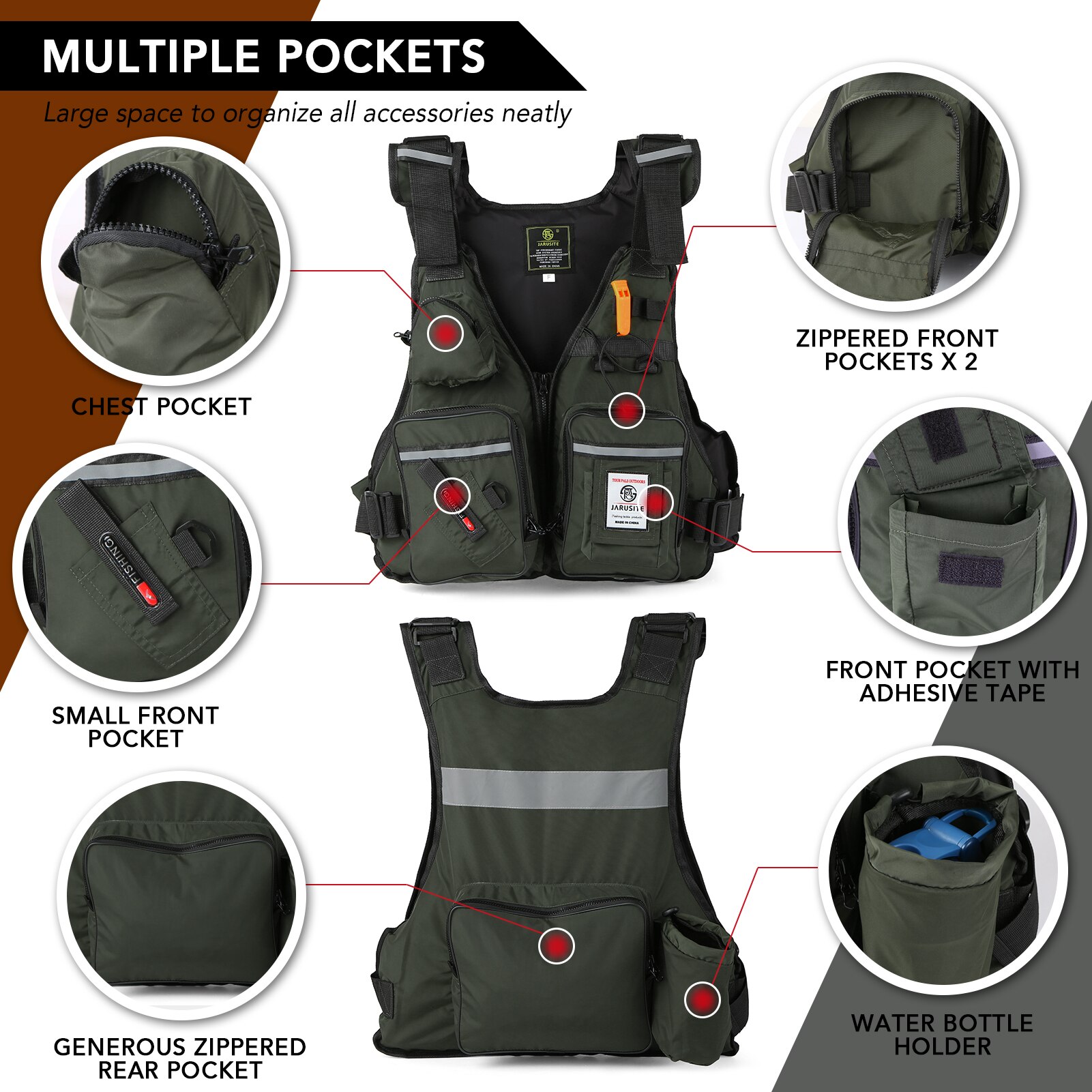 Veste de pêche à la mouche multi-poches, gilet de sauvetage imperméable, réfléchissant, photographie, sac à dos de survie, veste de sécurité