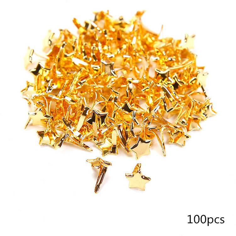 Clous de deux pieds en métal 50/100 pièces | Pointes de strass, matériel artisanal pour enfants, accessoires Scrapbooking, attache de décoration pour Brads: Star nails 100pcs