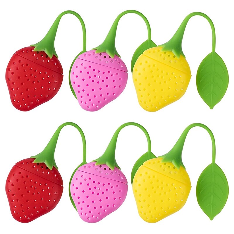 6PCS Silicone Loose Tea Infuser Strawberry Shaped Tea Filling Reusable Tea Cup Filter: Default Title