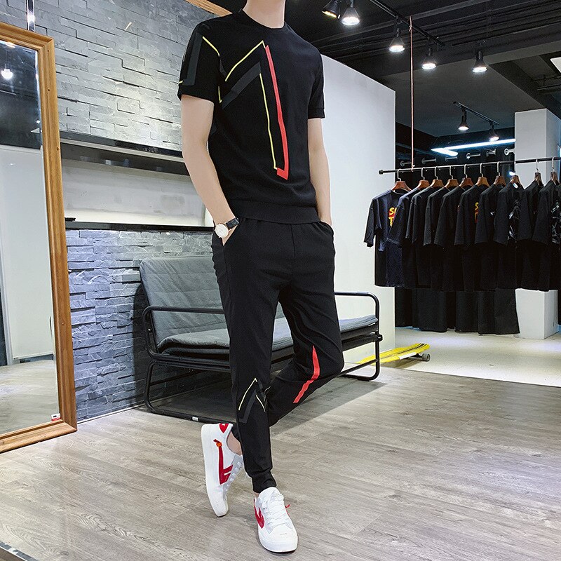 Zomer Best Verkopende Producten Mannen Casual Sport Pak Jeugd Casual Printing Korte Mouwen T-shirt Broek trendy Pak