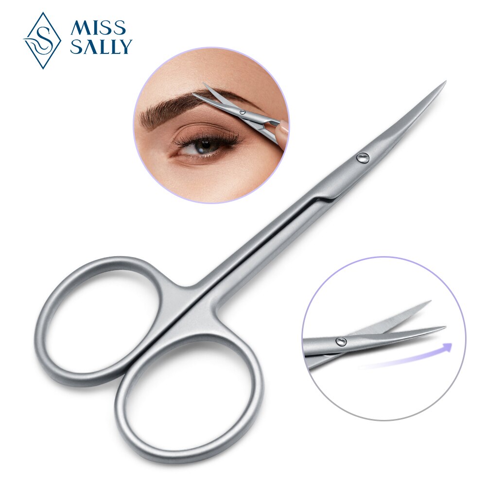 Miss Sally-Tijeras de cejas con cuchilla curvada, removedor de vello Facial de pestañas, recortador de cutículas de piel muerta, herramienta de belleza de acero inoxidable