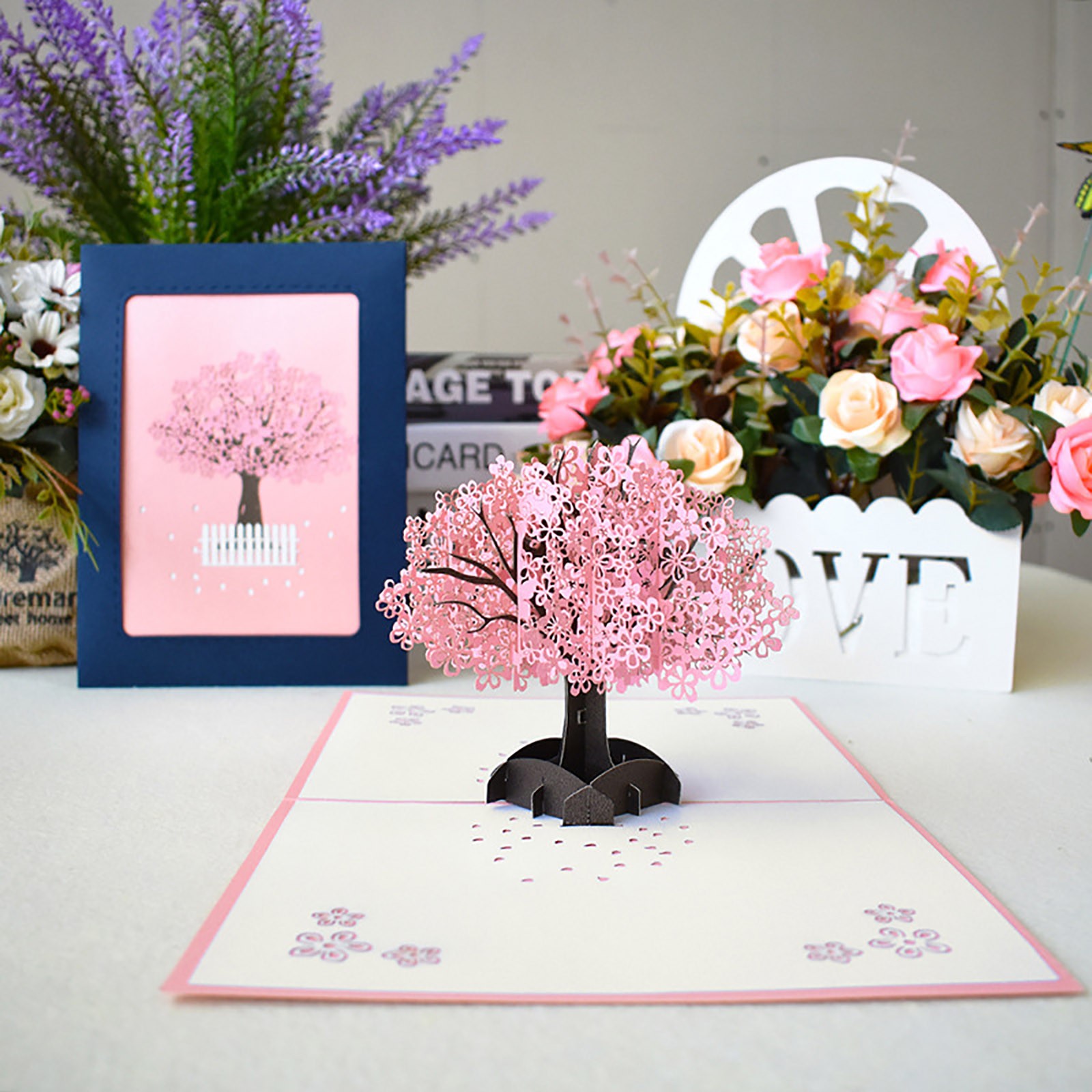 Carte de vœux Pop-up à fleurs 3d, 3G, pour fête des mères, fête des pères, remise de diplôme, mariage, anniversaire, bien-être, compassion: D