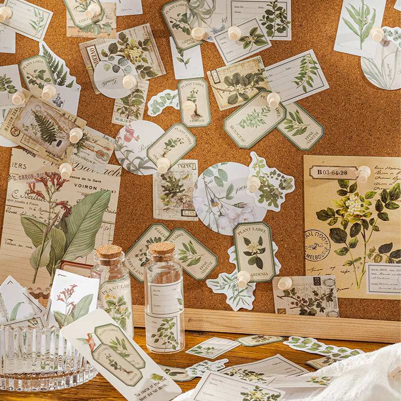30 Pcs Writable material Stickers Plants Flowers Decorative Decals For Scrapbooking Stick Labels junk journal supplies