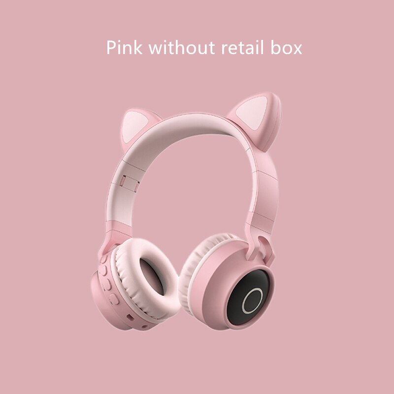 Auriculares Oreja de Gato con luz LED, auriculares inalámbricos Bluetooth 5,0, auriculares plegables portátiles para niños con micrófono, el mejor: Pink no retail box