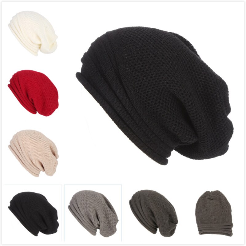 Gorro holgado de punto para hombre y mujer, gorros cálidos de Hip-hop de gran tamaño, ropa de esquí para exteriores, Invierno