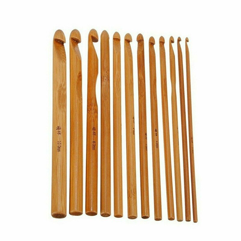12 pçs/set Bambu Gancho de Crochet Agulhas de Costura Fios para Crochet Para Ferramentas De Tricô Para Fios de Tricô Fontes Do Ofício