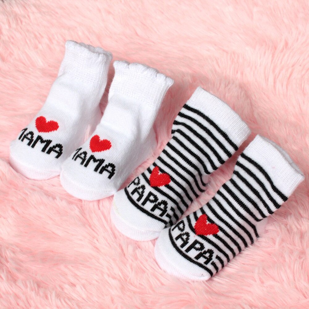Meias bebê Macio Menina Menino Infantil Slip-resistente Piso Socks Stripe Imprimir Carta de Amor Mamãe Papa Bebê Meias Детские носки ##3