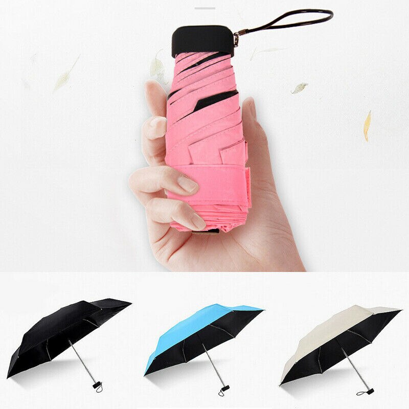 Solid Sun Rain Pocket Umbrella Anti UV Mini Folding Windproof Lightweight Travel Women