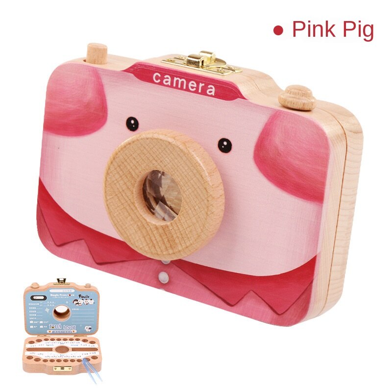 Wooden Children Camera Deciduous Teeth Storage Case Baby Teeth Storage Box Collection Saver Teeth Box: D