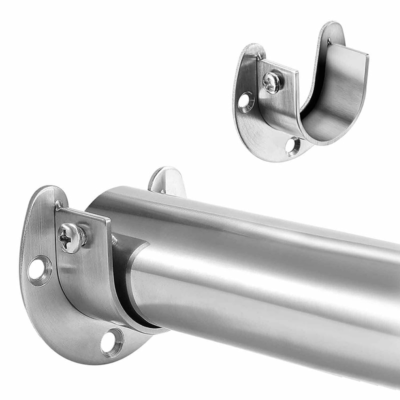 U-Shaped Stainless Steel Clothes Rail Closet Rail Curtain Rod Shower Curtain Closet Rod End Supports Closet Pole Sockets