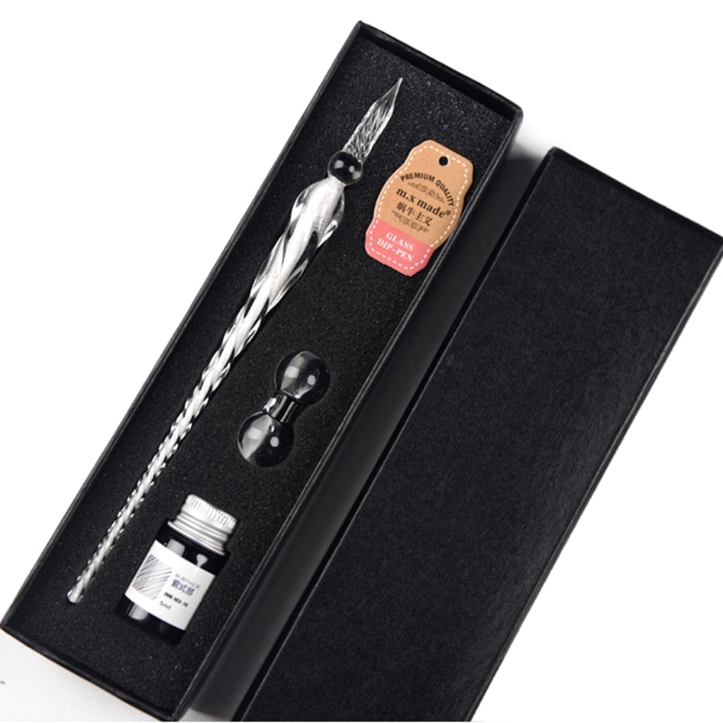 1 Pc Crystal Glass Dip Pen Set Non-carbon Ink Fountain Signature Pen Writing Tools Soda Lime Glass Pen