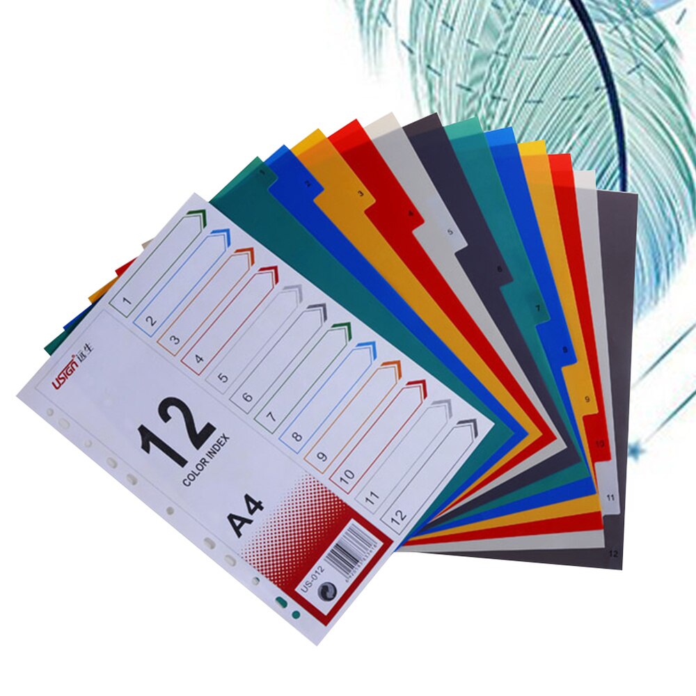 12Pcs Index Page Divider Colorful Classification Page Tab for Notebook Memo (A4)