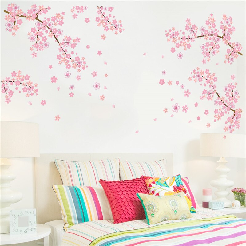DIY Pink flower tree wall sticker Living Room Bedroom Wall Decal TV Sofa Background Home Decor Mural Wallpaper
