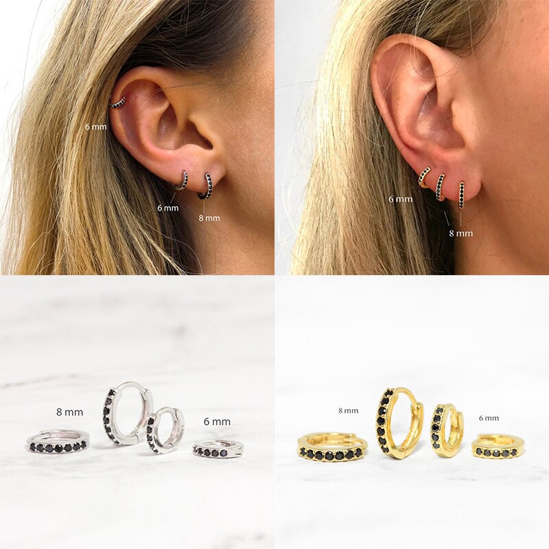 Luksus bling sort ziron 925 sterlingsølv pendientes ørebensspænde til jubilæums forlovelsesfest piercing bøjle øreringe