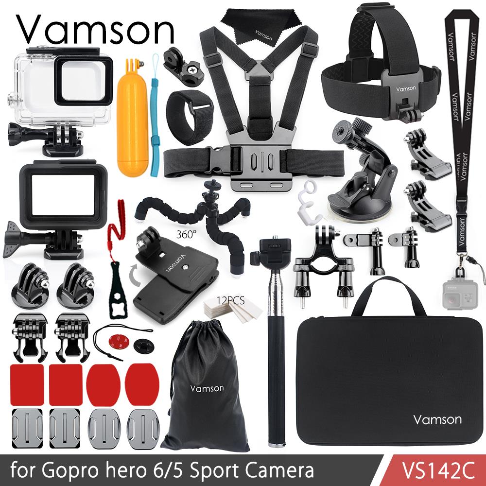 Vamson para Gopro héroe 7 6 5 Kit de accesorios impermeable funda carcasa de Floaty Bobber Monopod para ir pro Hero 6 5 VS142: VS142C
