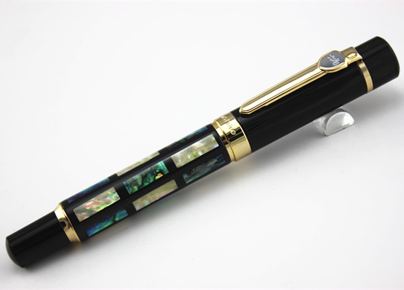 With Real Sea Shell Luxury Fountain Pen Jinhao 650 Black 18kgp Medium Nib Great Wall