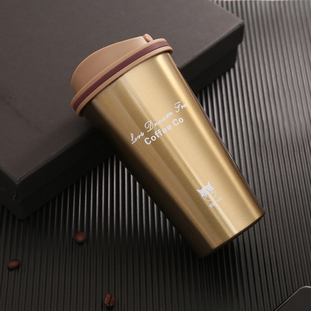 Copos de café de aço inoxidável de 500 ml com tampas de silicone antiderrapante luvas antiescaldante caso bebendo canecas de chá de água de cerveja: Gold