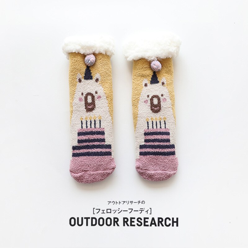Kids Anti Slip Cashmere Christmas Socks Toddler Child Boys Girl Baby Winter Thick Warm Cartoon Animal Parent-child Thermal Sock: Birthday bear / adult