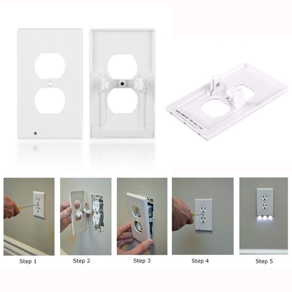 6Pack Wall Outlet Plate LED Night Light Illuminated Plug Cover With Sensor Inductive Guidelight Easy Snap On No Wire Or Battery