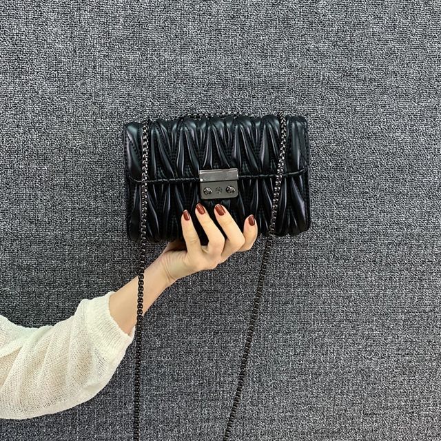 Fold Drie-Dimensionale Zoete Kleine Vierkante Tas Lock Keten Ongedwongen Een Schouder Messenger Vrouwelijke Tas Clutch: Black