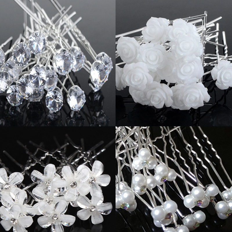 20 pçs feminino grampos de cabelo flor hairpin vara casamento nupcial cristal pérola grampos de cabelo em forma de u presilhas acessórios para o cabelo