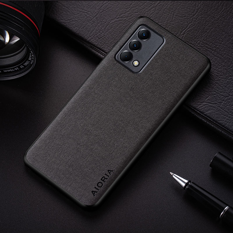 fallen für Realme GT Meister Auflage funda einfache einfarbig textil Leder stoßfest schutzhülle Zurück Abdeckung coque: dunkel grau