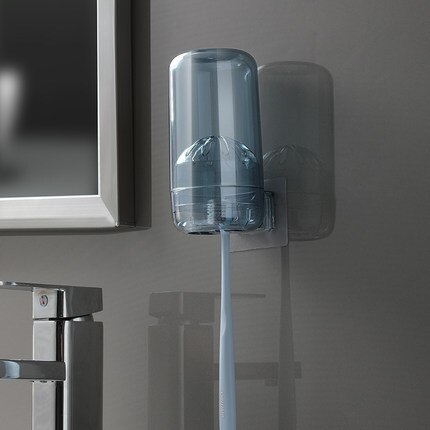 Cup With 3 Toothbrush Holder Toothpaste Shaver Shelf Plastic Wall Mounted Rack Fittings For Bathroom Accessories: Rack with Cup-blue