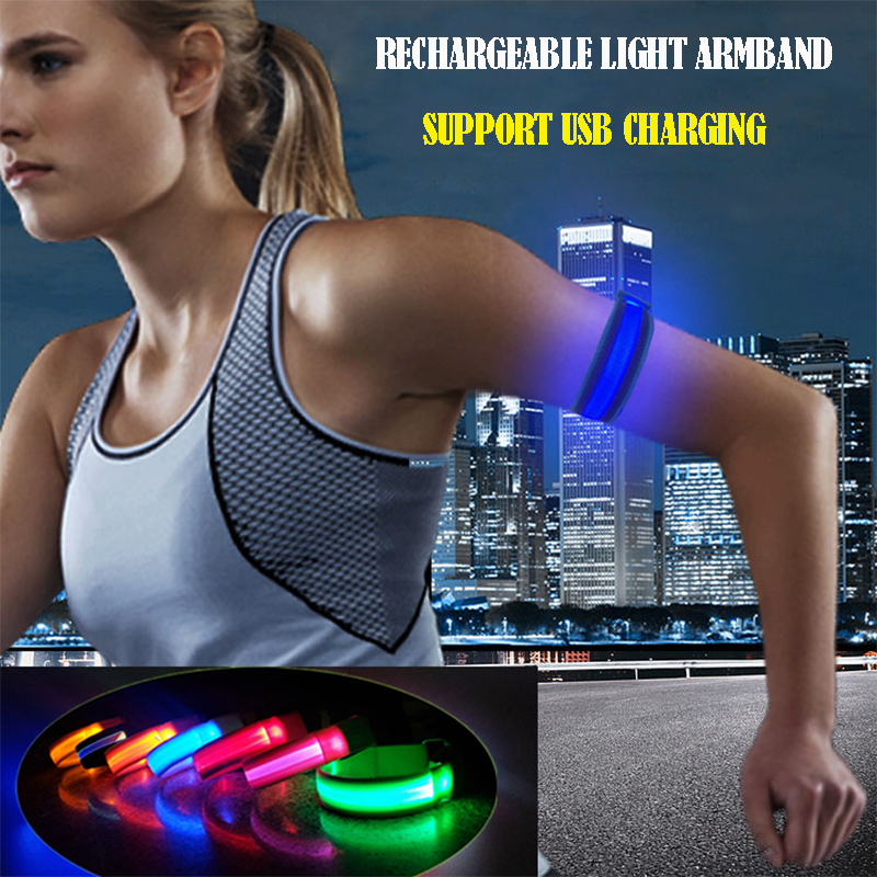 1PCS Running Light Sport USB LED Polsbandjes Verstelbare Glowing Armbanden voor Lopers Joggers Fietsers Veiligheid Fiets