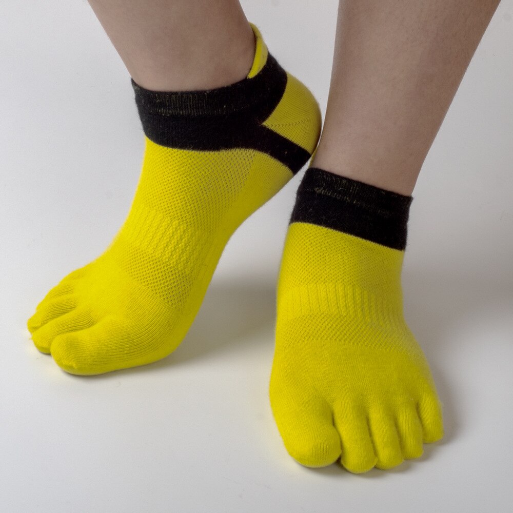 Udendørs mænds sokker åndbar bomulds tå sokker sport jogging cykling løb 5 finger tå tøfler sok: Gul