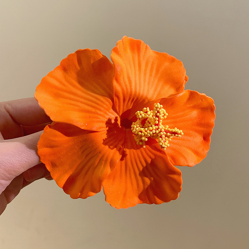 Pinza de pelo de flor hawaiana para mujeres y niñas, pinza de flequillo lateral de flor bohemia romántica, pinzas para el cabello Bb, accesorios para el cabello: Naranja
