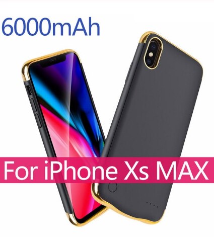 3500/6000mah Battery Charger Case For iPhone 6 6S 7 8 XS Max External Backup Battery Case Power Bank Charging Case Cover: For XS Max Black