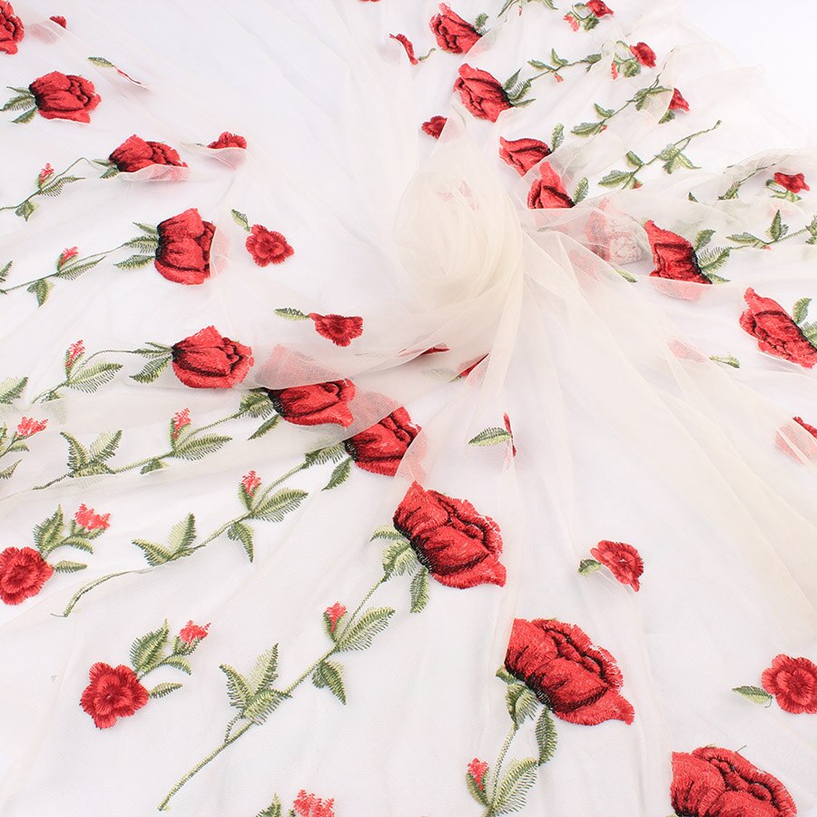 Flower Embroidered Net Yarn Fabric African Wedding Tulle Floral Lace Fabric Diy Craft Patchwork By Yard: No.2 - white net