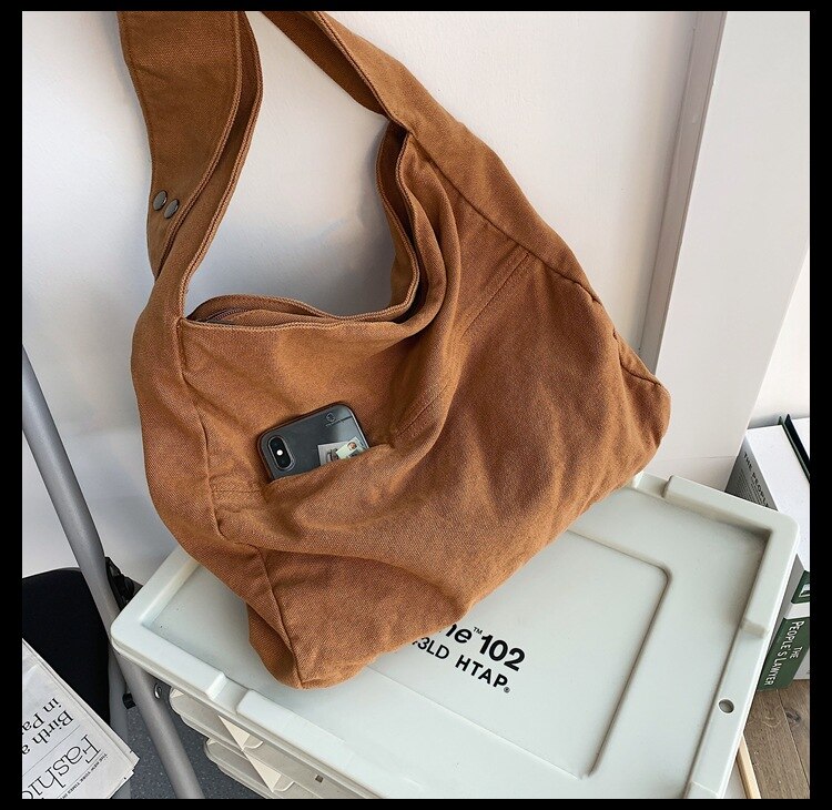 Sac Hobo en toile pour adolescent, sac en coton réutilisable pour étudiant en ecologie, sacoche élégante pour tous les jours à la coréenne