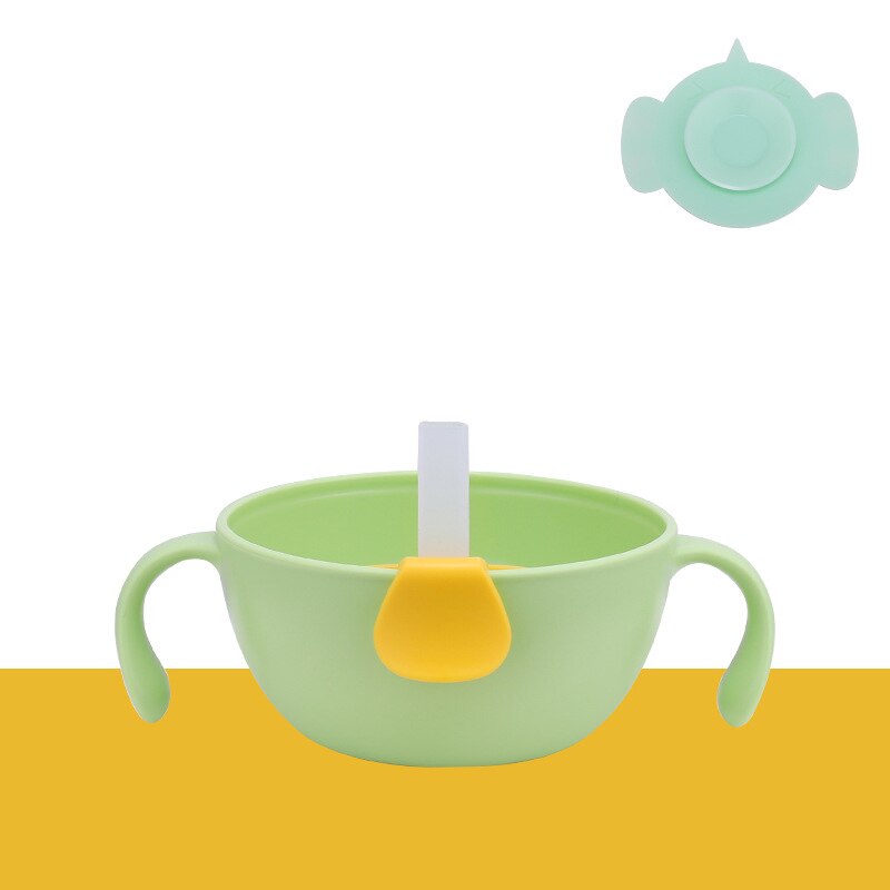 1 ensemble de bol à paille pour bébé, bol à soupe pour bébé avec ventouse, vaisselle d&#39;entraînement anti-chute et anti-brûlure pour enfants: green