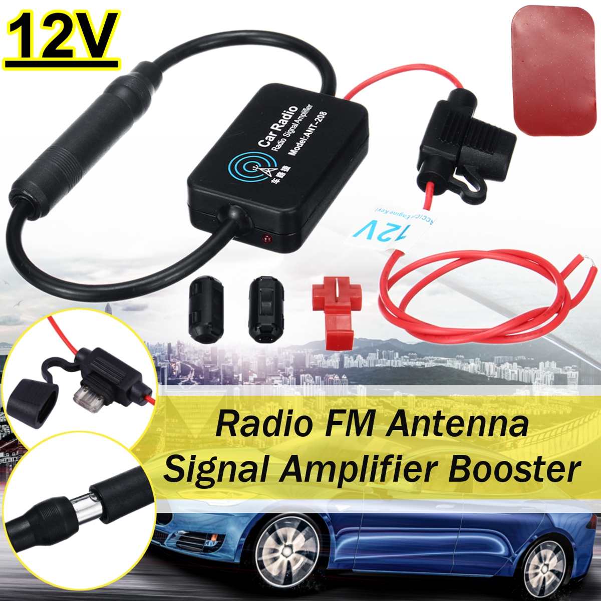 12V Ant-208 Universele Auto Radio Fm Antenne Antenne Signaal Versterker Booster Met Clip Auto Radio Antennes auto Accessoires