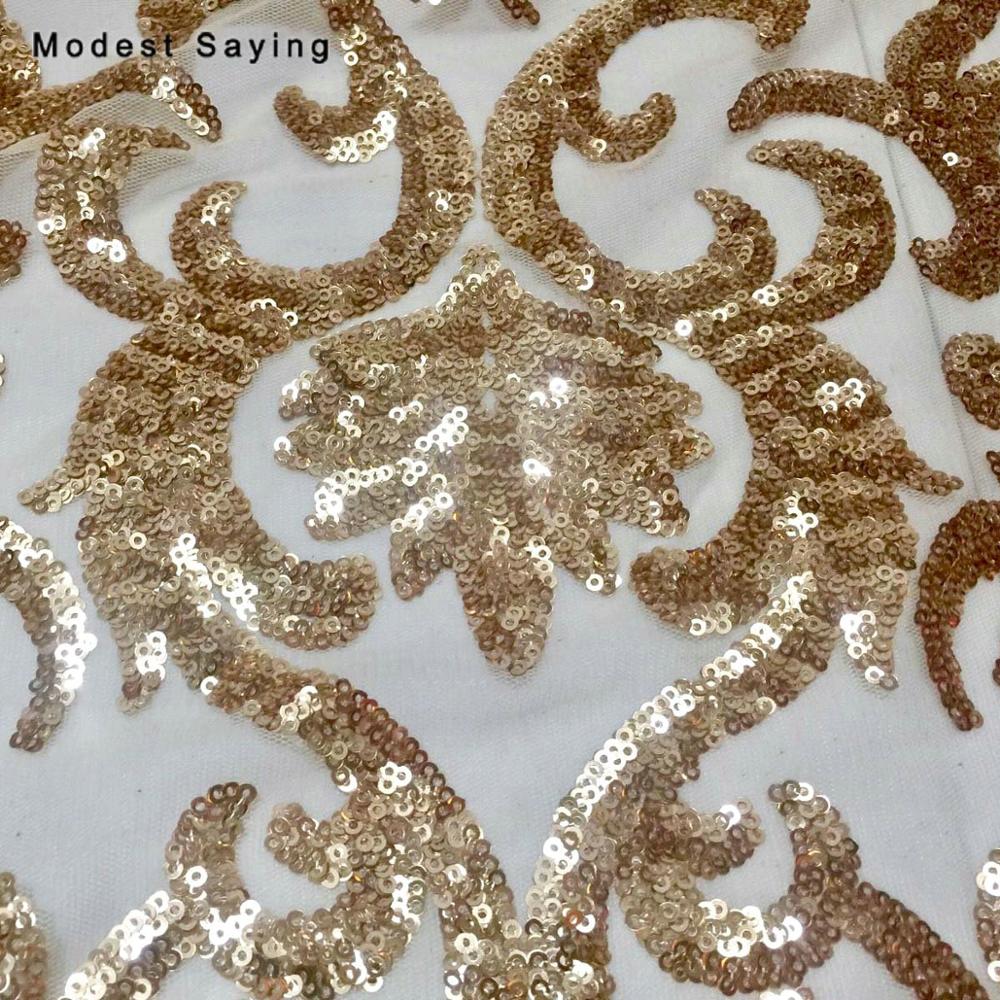 2Yards Gold Borduurwerk Meander Pailletten Stof voor Avondjurken Wedding Party Glitter Doek voor Craft Mesh Decoratie Materiaal