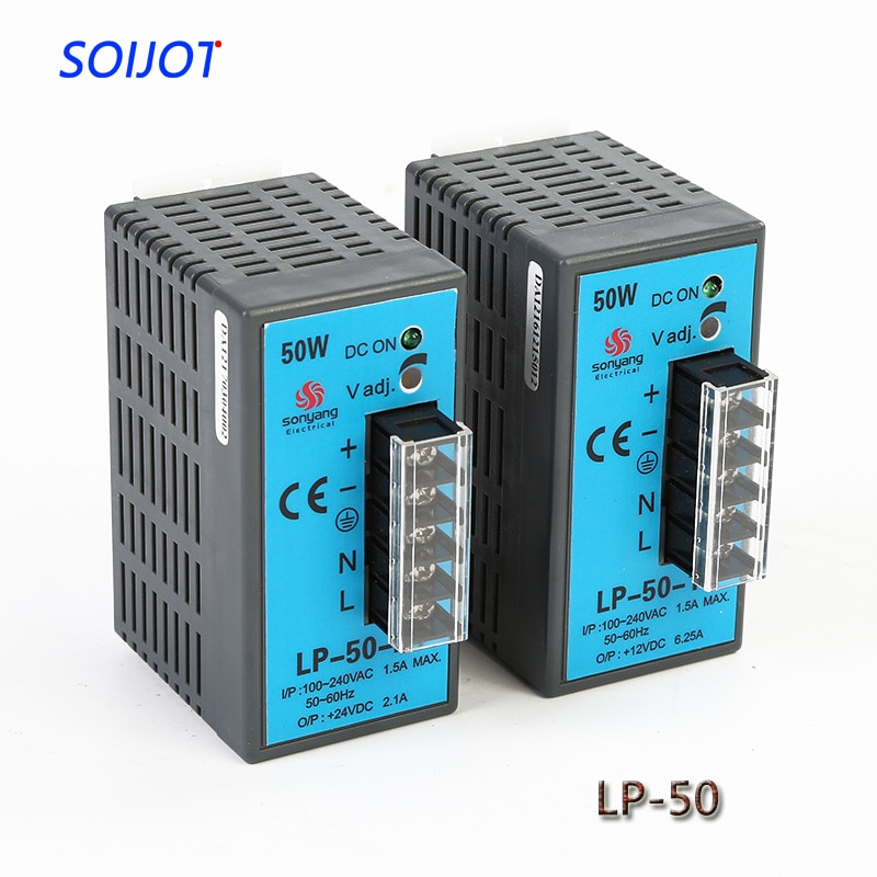 LP-alimentation électrique pour Rail Din 5V, 12V, 24V, 50W, sortie unique, affichage numérique, Rail de guidage à découpage, 110/V ca